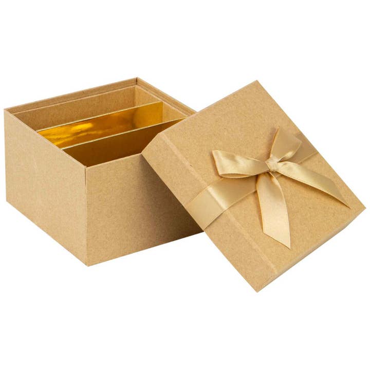 Deffrennes – Engroshandel Gaveæske – Kraft firkantet kasse med 2 niveauer Sød chokolade 12x12x7.5 cm