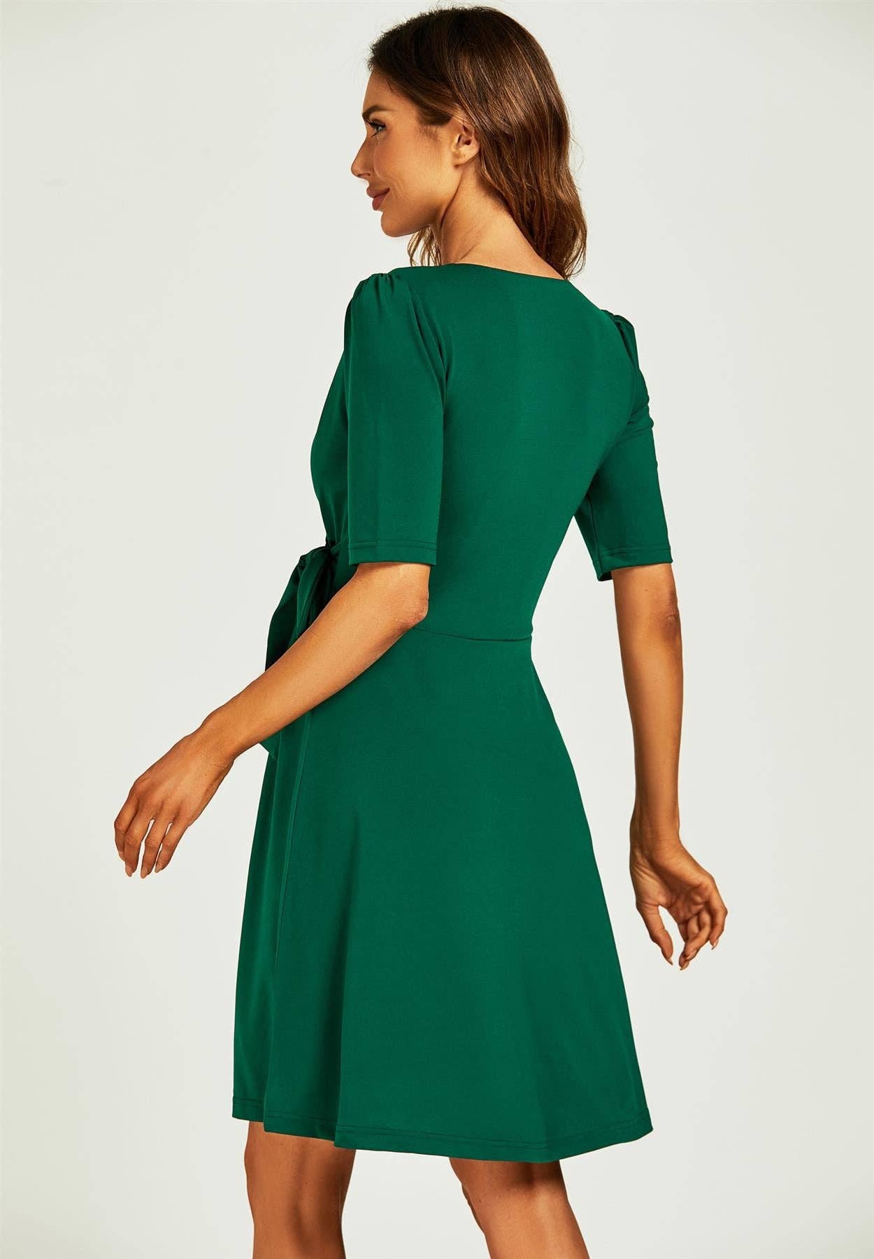 Wrap Style Short Sleeve Mini Dress In Green for wholesale on Faire1