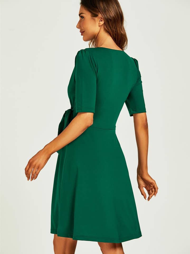 Wrap Style Short Sleeve Mini Dress In Green for wholesale on Faire1