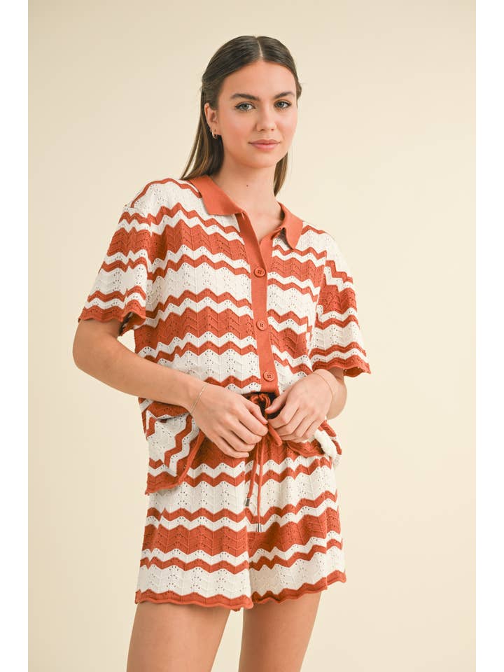 Klesis - Wholesale Lounge Set - Women's - IST5551 BUTTON DOWN SHORT SLEEVE TOP AND SHORTS SET