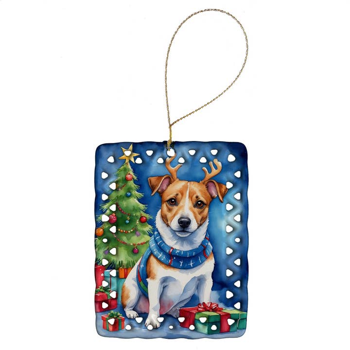 Naomi's Happy Place Shop - Wholesale Ornament - Jack Russell Terrier Christmas Reindeer Porcelain Ornament Christmas Tree Hanging Decorations for Home Christmas Holiday, Rectangle, Gift, Multicolor