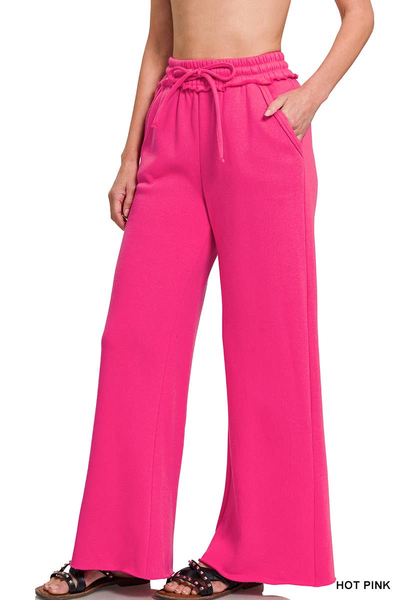 42POPS - Wholesale Pants - Women's - ,,.._ SI-27033 Fleece Exposed Seam Wide Leg Sweatpants1