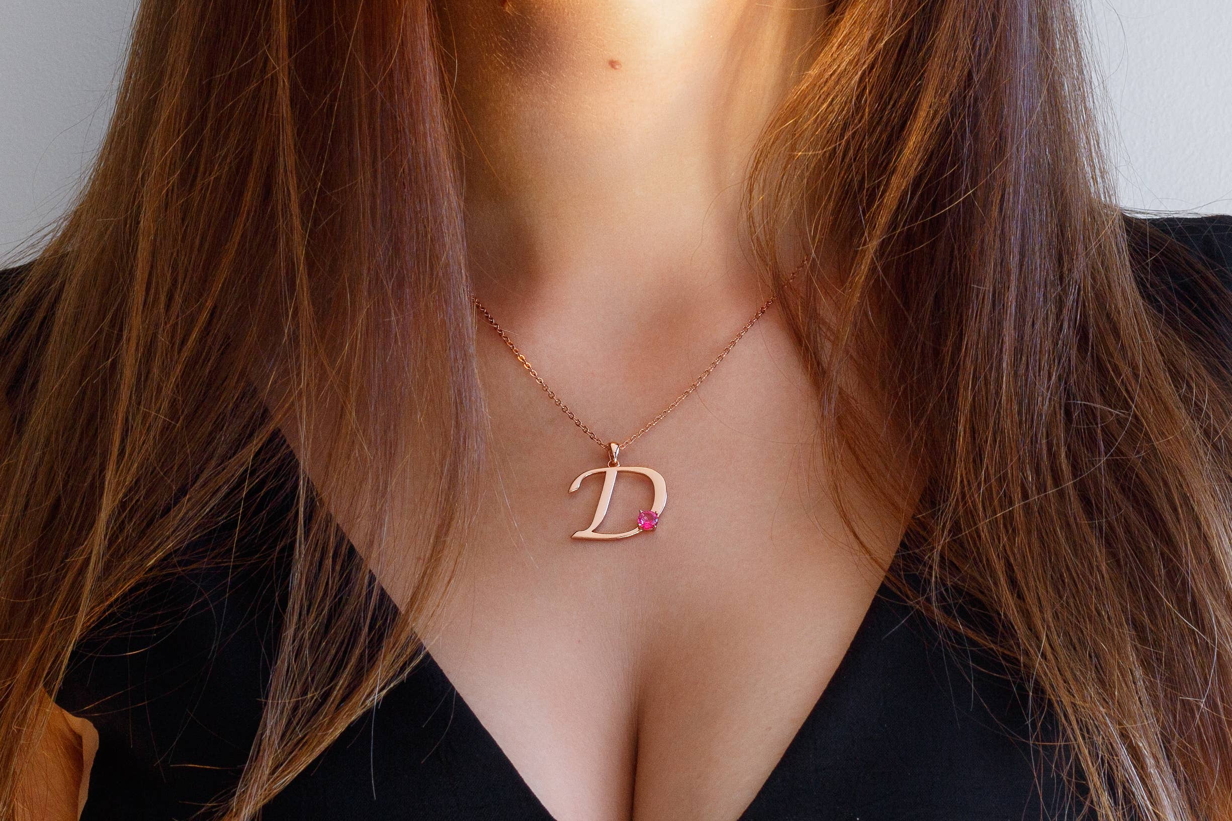 Thesoftcheek Jewelry - Wholesale Pendant/Charm Necklace - Initial Letter Necklace Silver Rose Gold Vermeil- Pink Topaz7