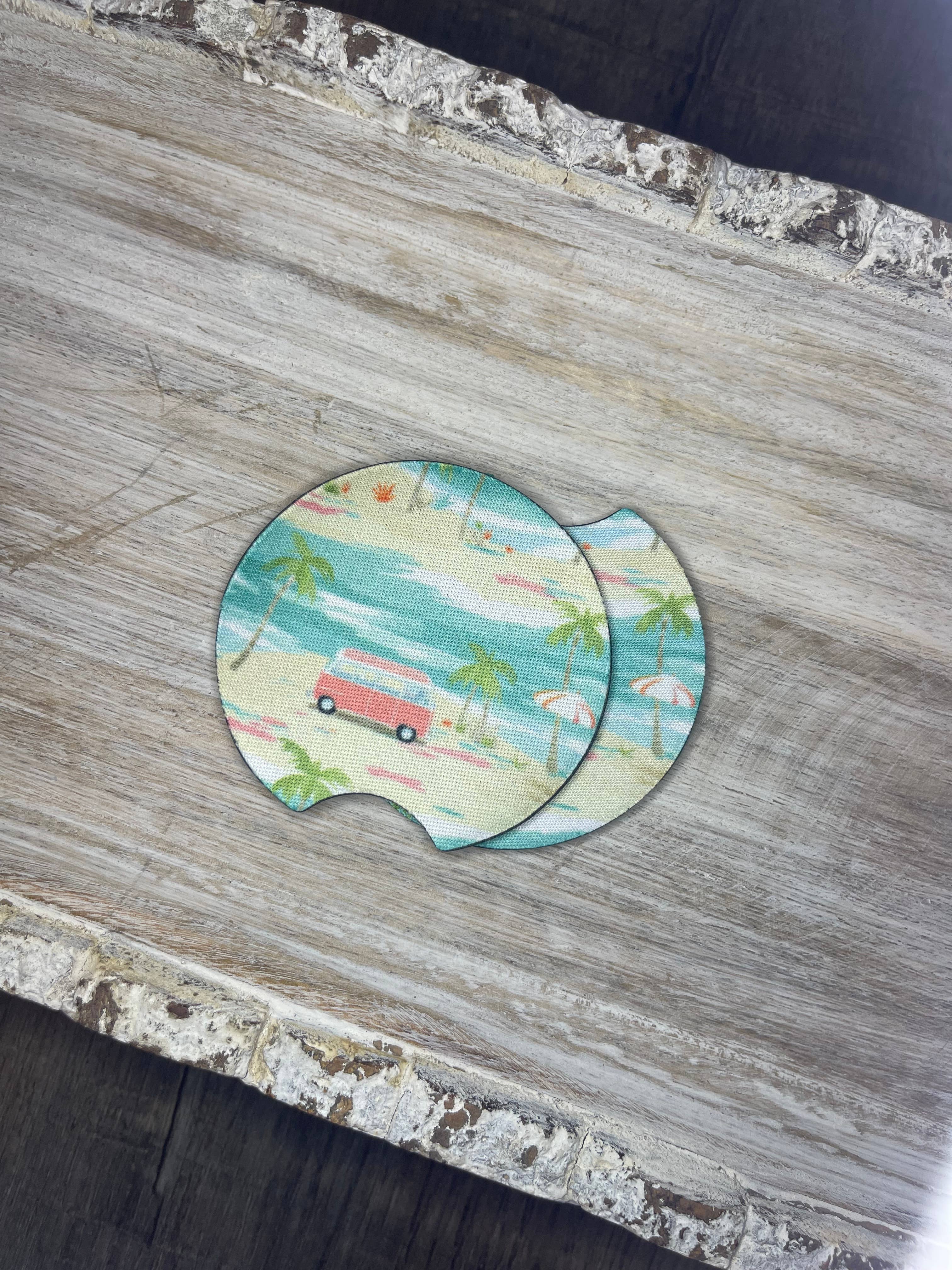 SarahMackenzieStudio – wholesale Car coaster – women's – Beach Van Car Coaster Set