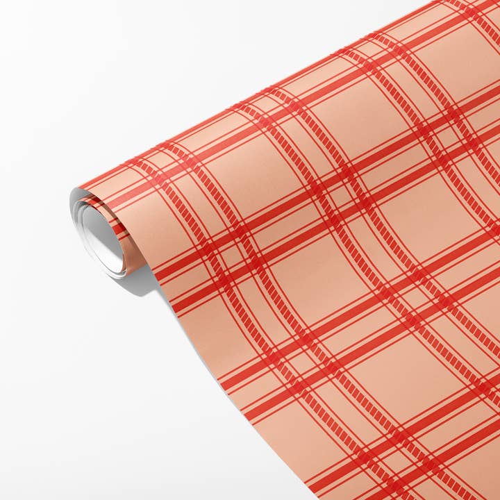 KelseyMDesigns - Wholesale Wrapping Paper Roll - Pink and Red Holiday Plaid Wrapping Paper - 3 Sheet Roll