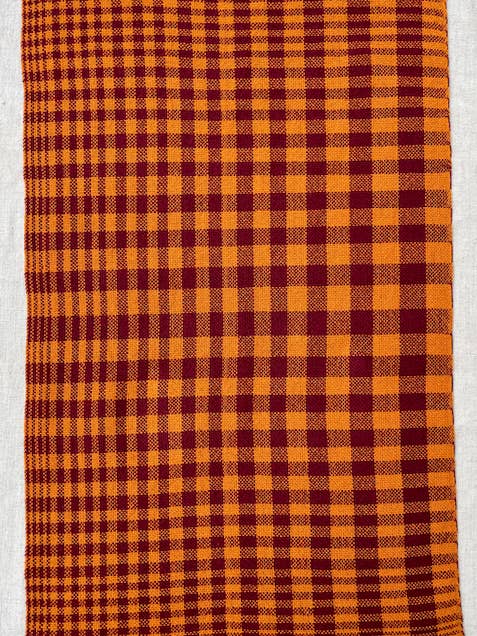 Handwoven Dancing Check Towel - burnt orange & burgundy for wholesale by La Pequeña Textiles