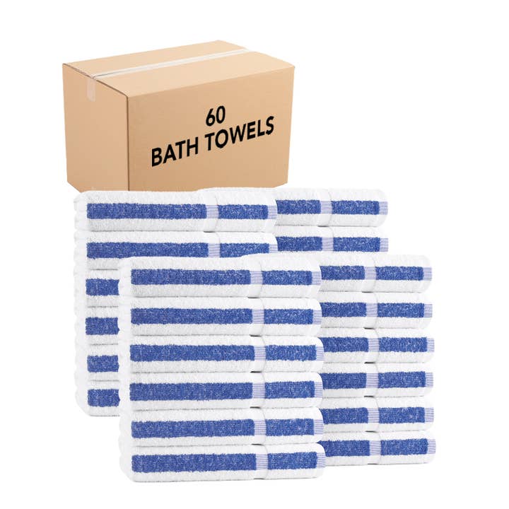 Admiral Hospitality Bath Towels (Case/60) 24x48, Blue Stripe for wholesale by Arkwright Home