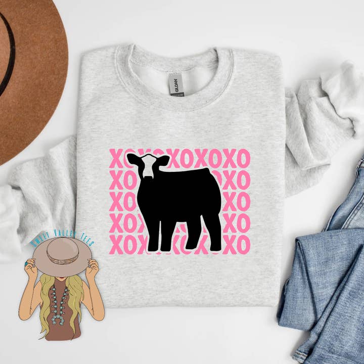 XOXO Simmental Steer Crewneck for wholesale by Sweet Valley Tees