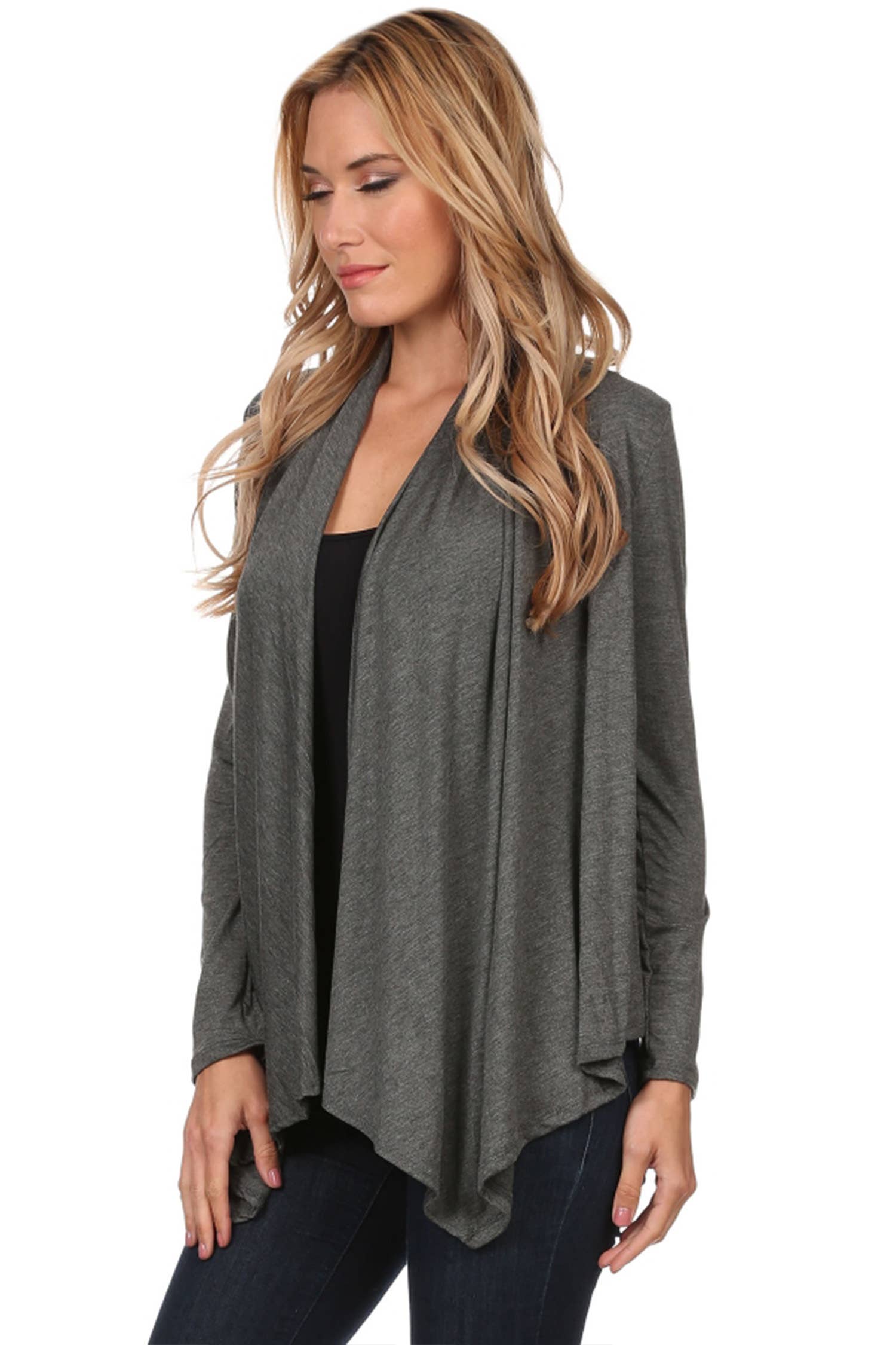 MOA COLLECTION - Wholesale Cardigan - Women's - Women's Casual Solid Long Sleeve Open Front Draped Cardigan5