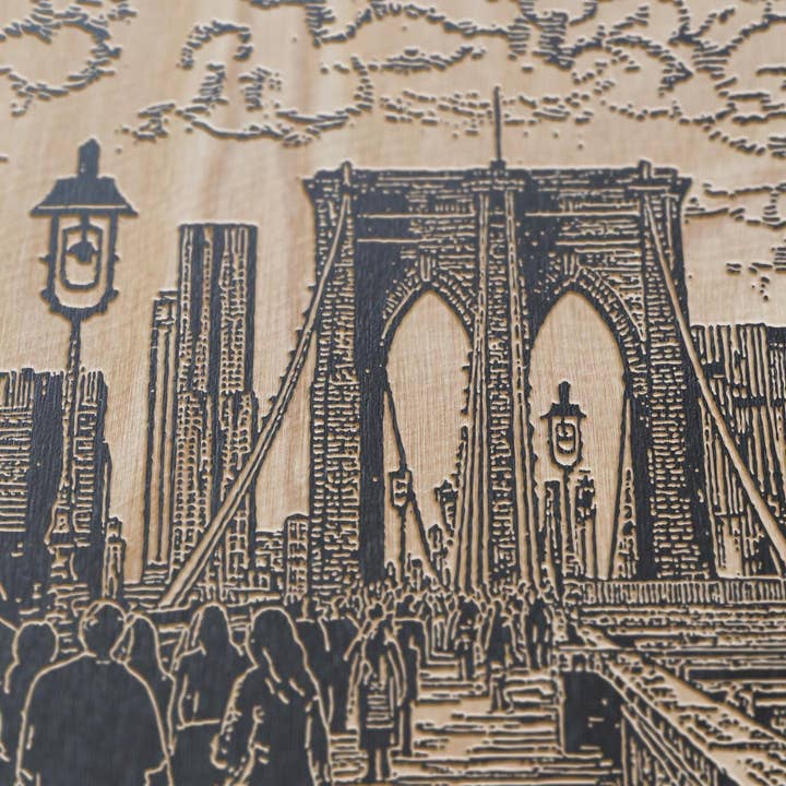Benoit's Design Co. - Vente Enseigne murale - Illustration gravée de la vie sur le pont de Brooklyn2