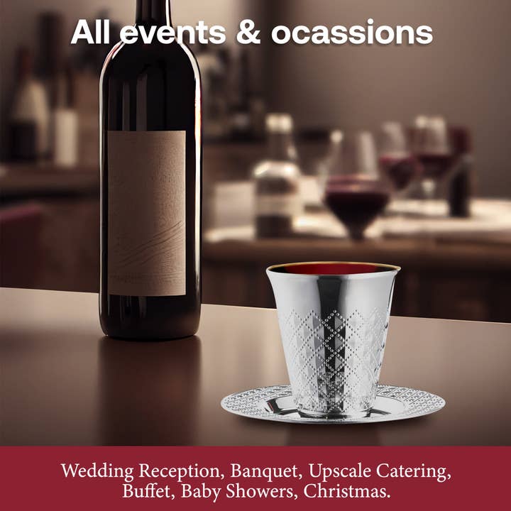 Smarty had a Party - Wholesale Disposable Cup - Metallic Aluminum Plastic Saucers and Kiddush Cup - 5 Sets