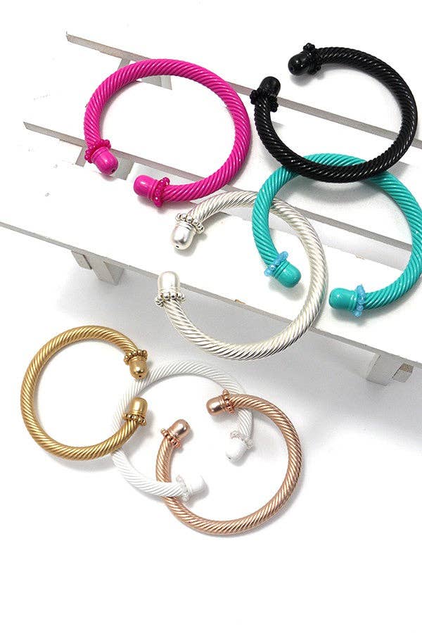 JOSSLYN by wall to wall - Wholesale Cuff Bracelet - CABLE STONE TEXTURED TUBE CUFF BRACELET | 10B30210055