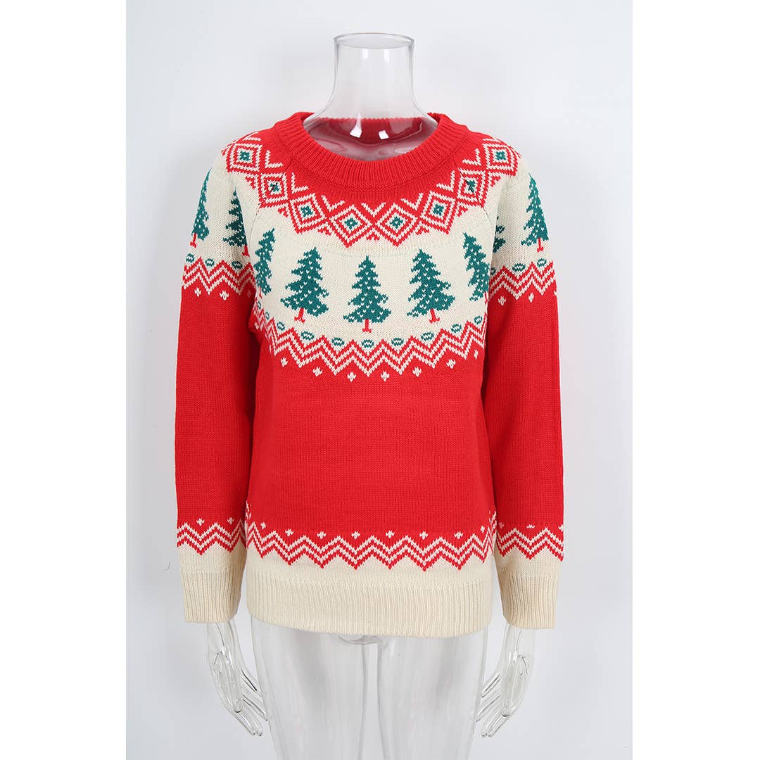 Vermelho Camisola de Malha Solta com Árvore de Natal Jacquard JYYS271 para venda a revendedores na Faire4