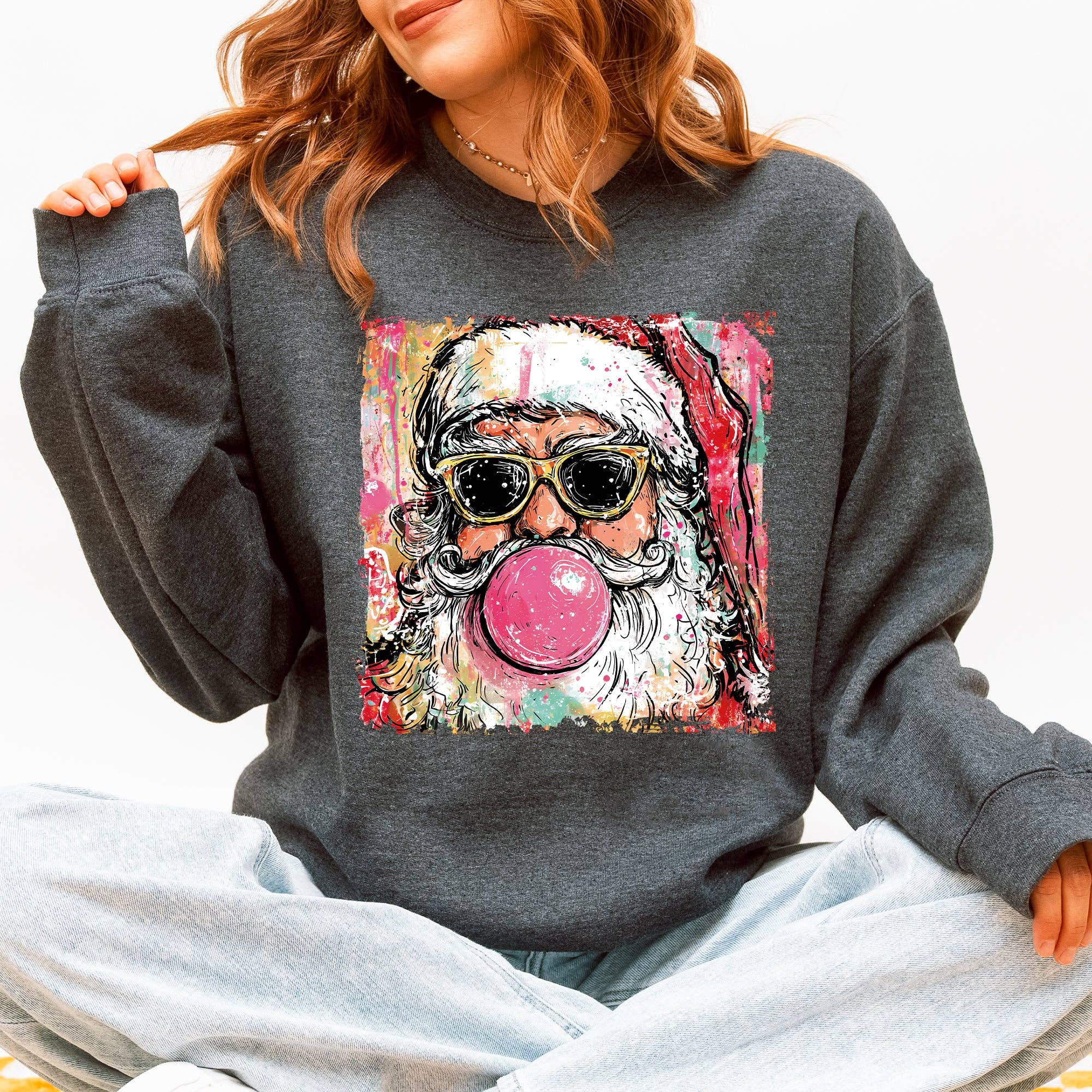 Refinery Number One LLC - Wholesale Graphic Sweatshirt - Unisex - Vintage Santa, Sketched Christmas Bubble Gum Cute Sweatshirt0