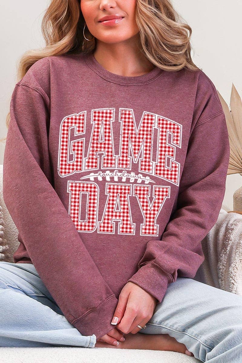 COLORBEAR - Wholesale T-Shirt (Graphic) - Women's - Red Gingham Game Day Graphic Sweatshirt2