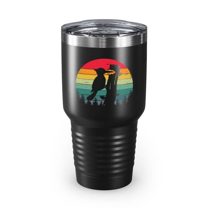 Becher, 30 Unzen, Edelstahl, Farben, urkomische Vintage-Spechte, Peckerwood Birds Enthusiast, humorvoll, nostalgisch, Holzgrasmücke, Vogelliebhaber für den Großhandel von Teegarb LLC