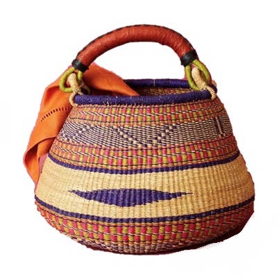 The African Home Goods - Wholesale Basket - Ghana Pot Basket Purple & Earth tone - diameter: 16"-18"; de0