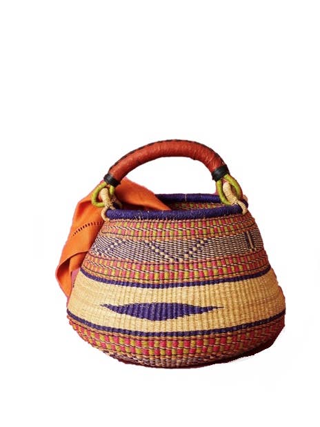 Panier à casseroles Ghana violet et ton terre, diamètre : 16 à 18 pouces ; de pour la vente par The African Home Goods