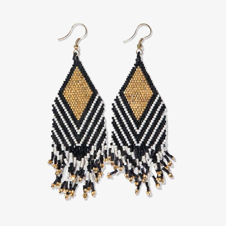 Dottie Diamond Angle Beaded Fringe Earrings Black Wholesale for wholesale by INK + ALLOY