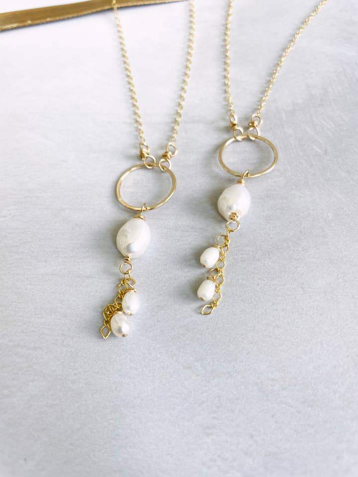 Gold Filled Circle Freshwater Pearl Necklace for wholesale by Quinn Sharp Handmade