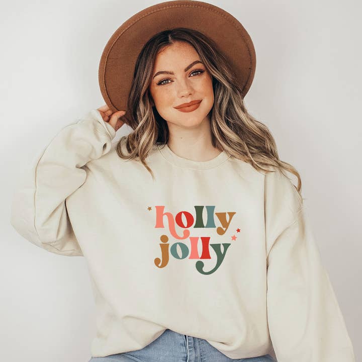 Olive And Ivory Wholesale - Wholesale Graphic Sweatshirt - Women's - Holly Jolly Stars | Sweatshirt | Christmas