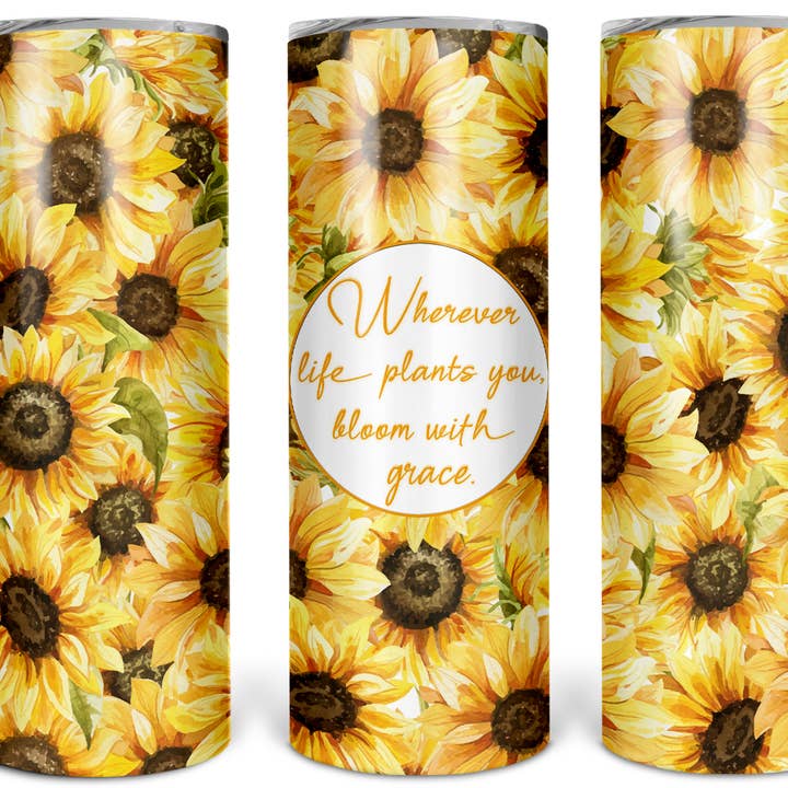 Gobelet de sublimation de 20 oz tournesols avec dictons pour la vente par Twisted T Creations