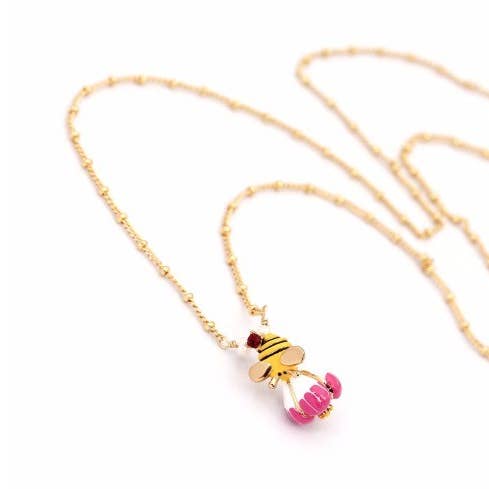 Collier en métal doré avec émail d'abeille peint à la main pour la vente par Exsito