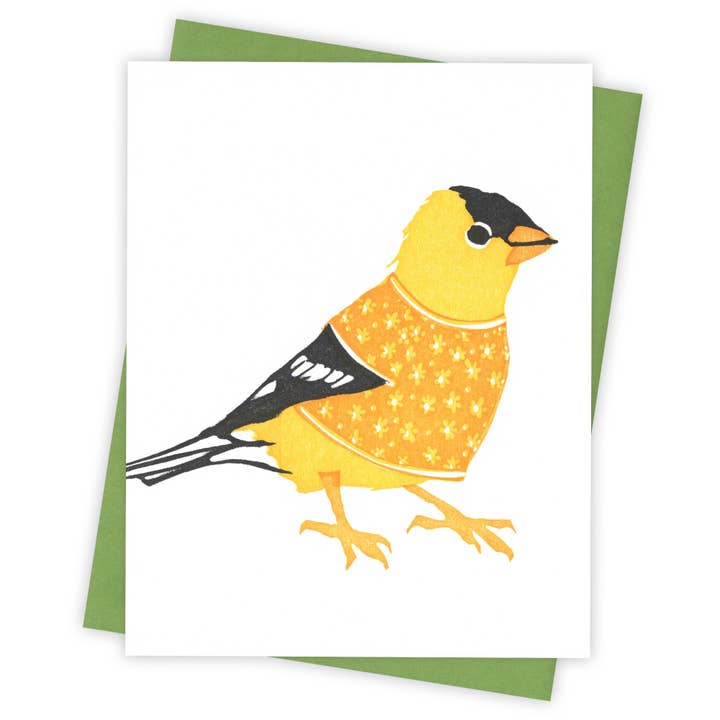 Flower Jumper Goldfinch Card for wholesale by Burdock & Bramble