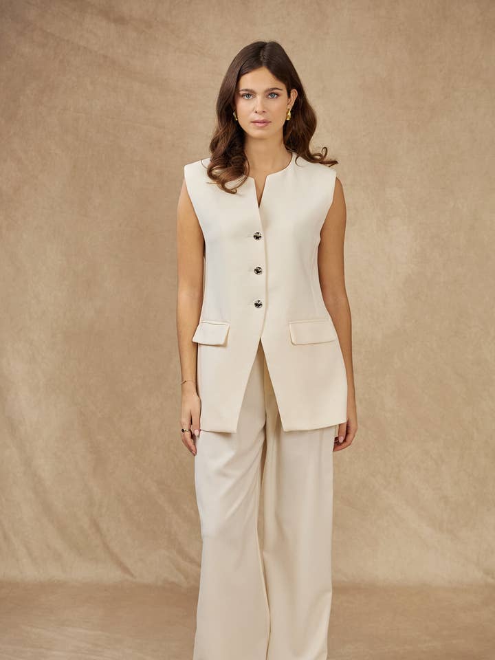 High-waisted tailored pants - L2510142-IVAN for wholesale by LOVIE & CO