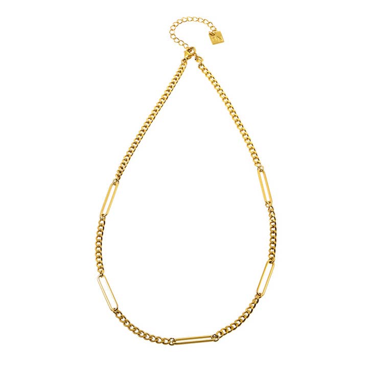 CALYPSO: Paper-Clip & Mini Figaro Chain Necklace for wholesale by HACKNEY NINE
