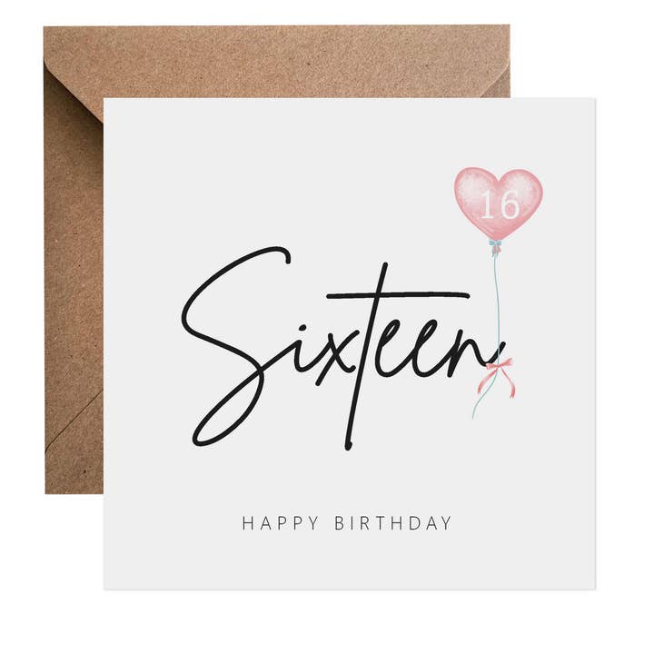 16th Birthday Card - Pink Balloon Card for wholesale by PMPrinted