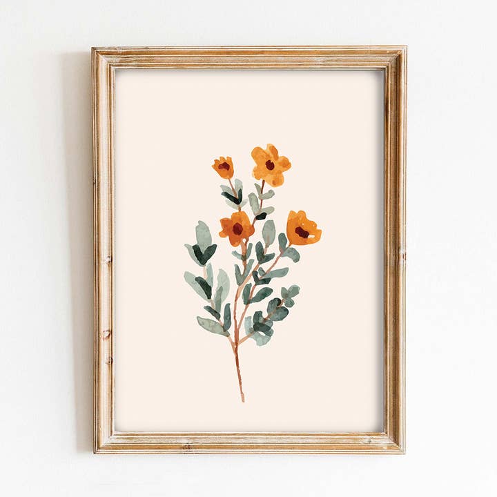 Stampa artistica Boho con fiori gialli delicati per la vendita all'ingrosso da parte di Paper House Print Shop