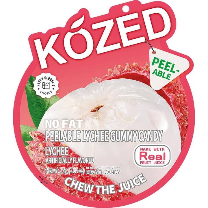 KOZED 3D Lychee Juice Filled Peelable Candy 2.64 oz Peg Bag for wholesale by Long Island Candy Factory