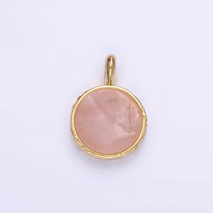 Aim Eternal - Wholesale Individual charm/pendant - 14K Gold Filled Rose Quartz Gemstone Hammered Bezel Pendant | I653 I654