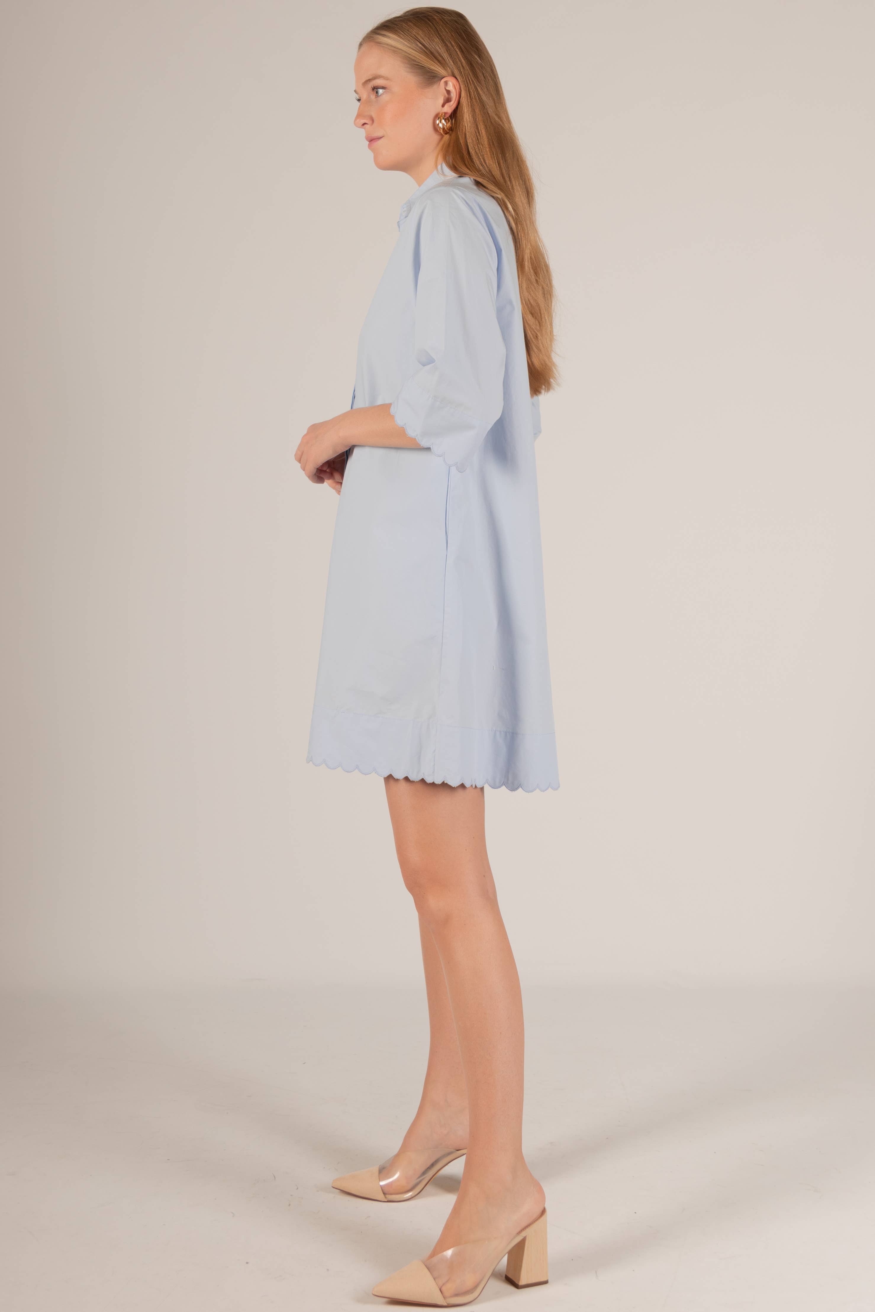 Before You Collection - Wholesale Dress - Women's - Poplin Scalloped Hem Button Up Shirt Dress8