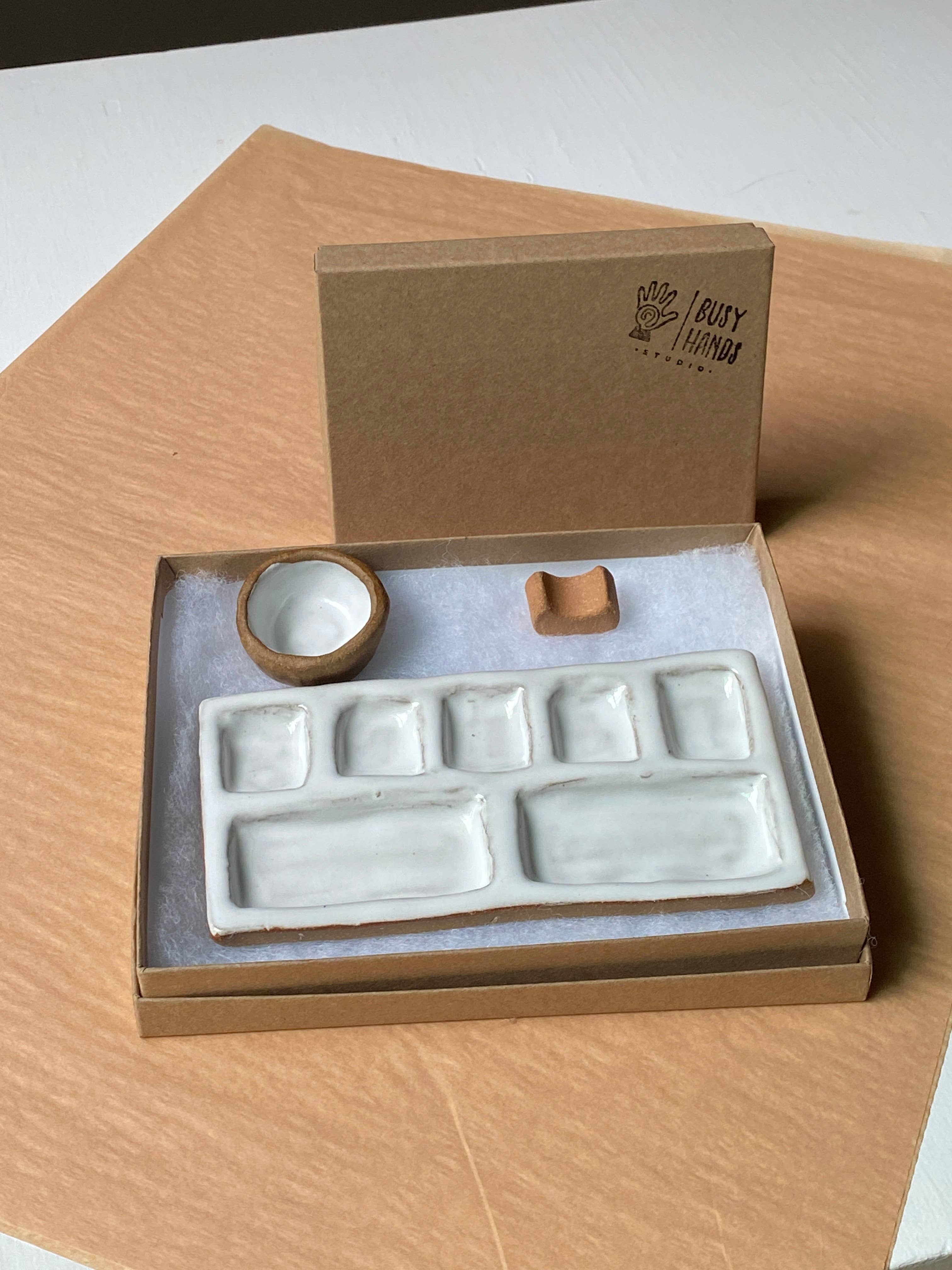 Busy Hands Studio - Wholesale Palette/Mixing Tray - 7-Pan Ceramic Artist Paint Palette - Watercolor Supplies4