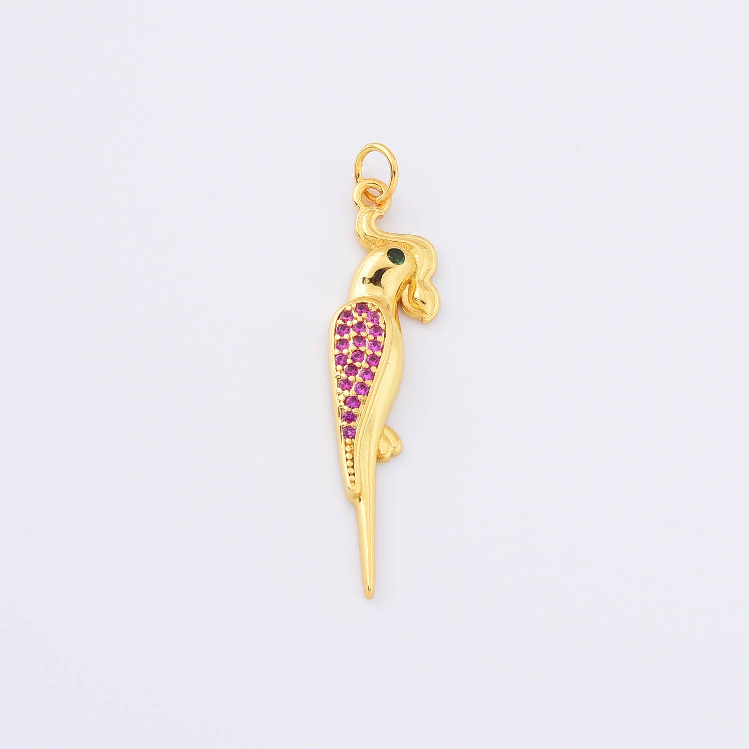 findings4uGem - Wholesale Pendant/Charm Necklace - Gold Filled CZ Parrot Macaw Bird Dainty Gift Charm, CP21752