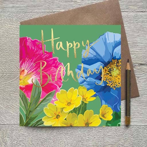 SF 01 - Grattis på födelsedagen folierat Ljust Blommigt Gratulationskort för wholesale av Sarah Kelleher