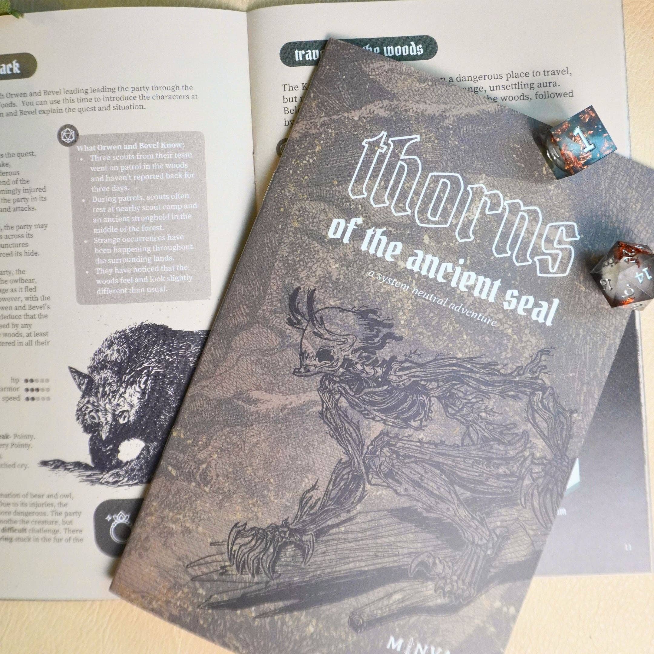 Minva Tabletop Design Co - Vente Roman fantastique - Épines d'un Livret d'Aventure du Sceau Ancien | Aventure de Terreur Forestière Système-Agnostique pour JDR Donjons et Dragons5