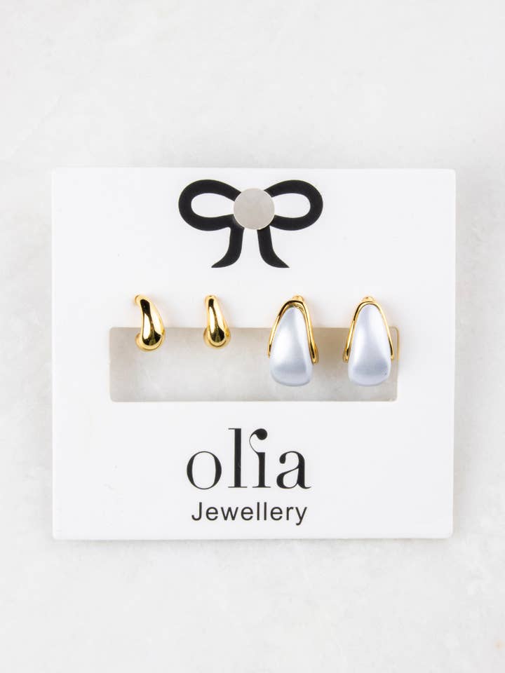 Martha Set of Two Earrings - Gold Plated for wholesale by Olia Jewellery