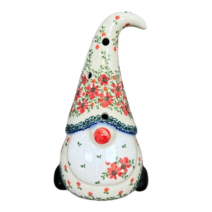 Luminary, Gnome, 8.5" Large in "Draping Red Florals" by Galia | GAD41-PW3 for wholesale by Polish Pottery Outlet