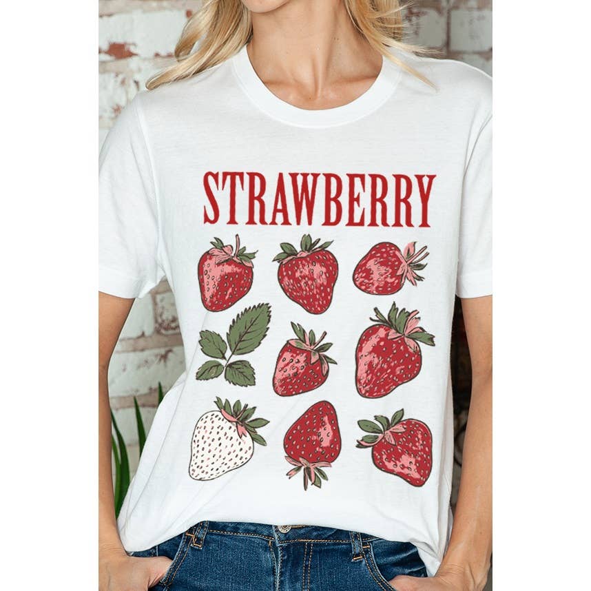 MINEB - Wholesale Screen Printed T-Shirt - Women's - STRAWBERRY VINTAGE FRUIT GRAPHIC TEE1