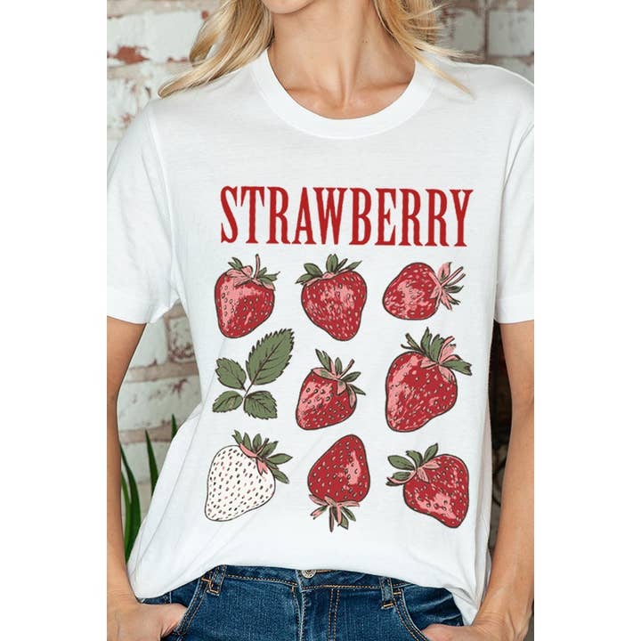 MINEB - Wholesale Screen Printed T-Shirt - Women's - STRAWBERRY VINTAGE FRUIT GRAPHIC TEE1