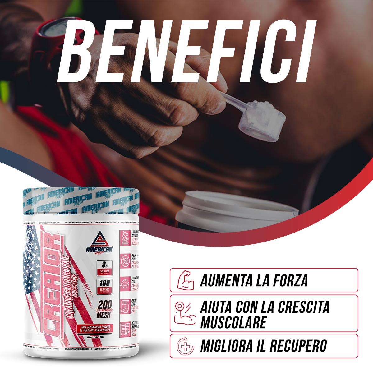 AMERICAN SUPLEMENT S.L. - Vendita all'ingrosso Vitamine/integratori orali - AMERICAN SUPLEMENT | Creatina monoidrato 100% CREATOR 300 g8