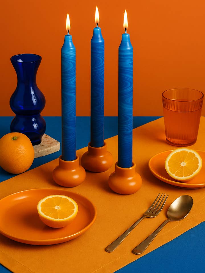 Marble taper candles|monochrome blue| Vegan Stearin | MB-017 for wholesale by Galleria Lucia