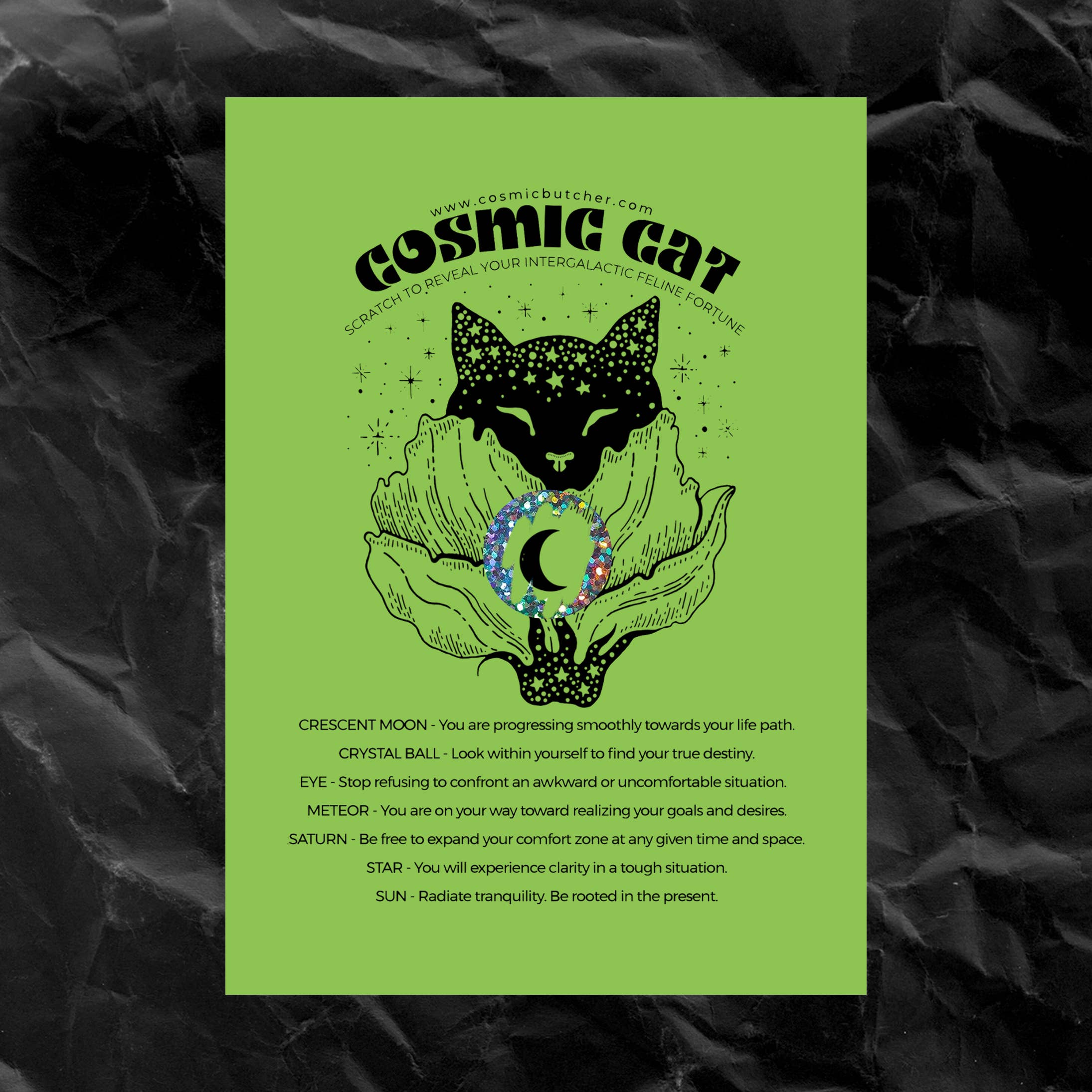 Cosmic Butcher - Vendita all'ingrosso Cartoline - Carta a Grattare "COSMIC CAT" con Affermazioni e Fortuna V32