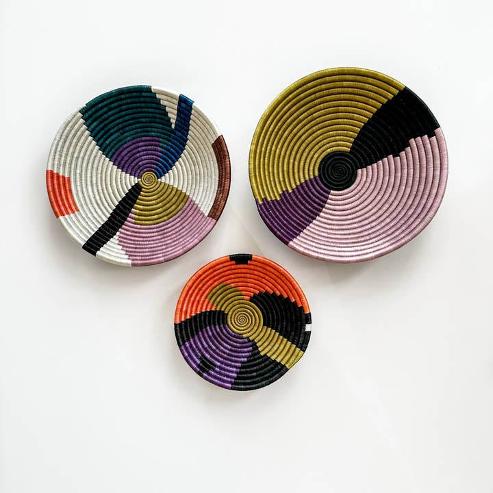 sifadesigns - Wholesale Wall Accent - Set of 3 Colorful Woven Baskets for Wall Decor, Home Decor