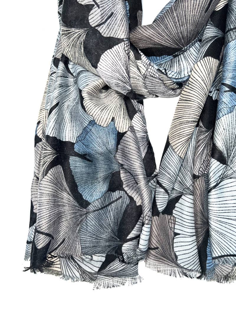 LINETA - Wholesale Scarf - Women's - HH-240 Ginkgo pattern printed scarf 4