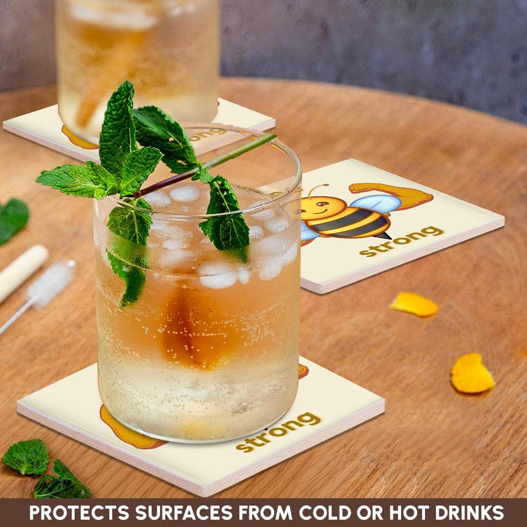 3dRose - Wholesale Coasters - 3dRose, Cute Image of Bee with Text of Bee Strong, Coaster2