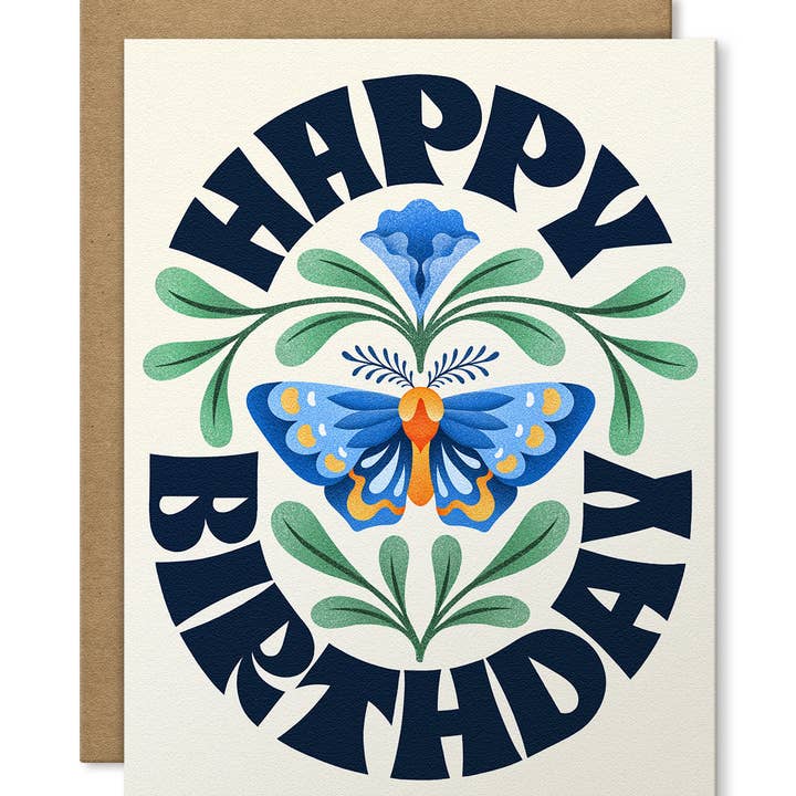 Julie Solvstrom Illustration - Wholesale Birthday Card - Happy Birthday Greeting Card | Yellow Card | Butterfly1